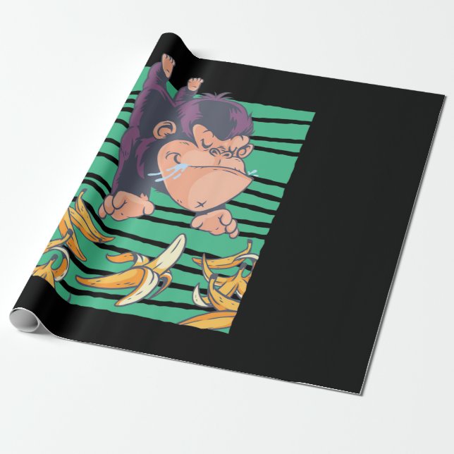Papier Cadeau Singe Mignonne Avec Bananes (Déroulé)