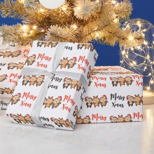 Papier Cadeau Singe Noël Animaux de Noël Mignons Singes Wr (Vacances)