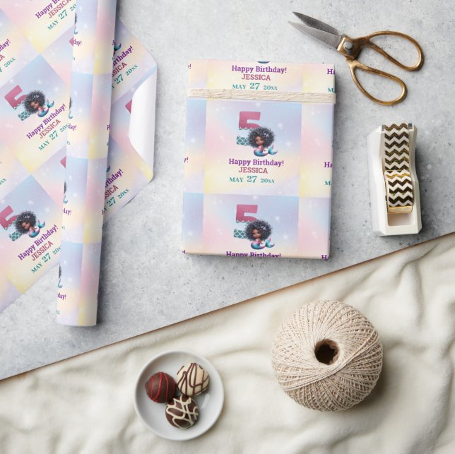 Papier Cadeau Sirène Africaine Américaine 5E Anniversaire (Artisanat)