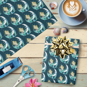 Papier Cadeau Sirène Blonde Lune Croissante Art Déco Fantastique