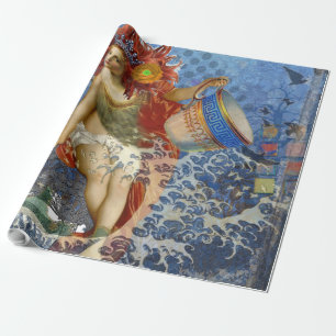 Papier Cadeau Sirène du Verseau Art Gothique Bleu