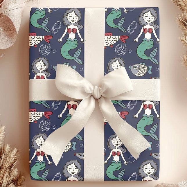 Papier Cadeau Sirène Fantaisiste & Créatures Marines Océan (Créateur téléchargé)