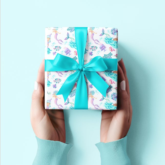 Papier Cadeau Sirène Turquoise Sous Mer Océan Whimsical (Créateur téléchargé)