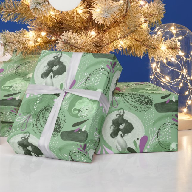 Papier Cadeau Sirènes de Whimsical Vert Motif Abstrait (Vacances)