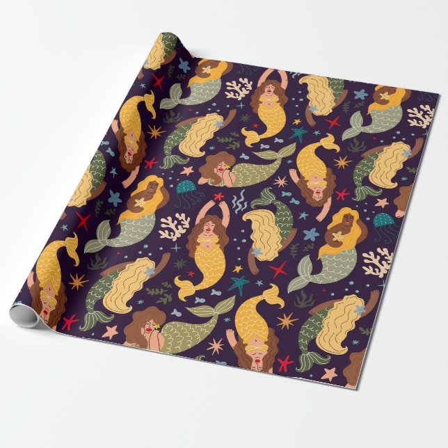 Papier Cadeau Sirènes, poisson et Imaginaire de corail Conte de  (Déroulé)