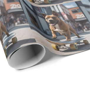 Papier Cadeau Skateboard Stunt : Un Staffy en déplacement