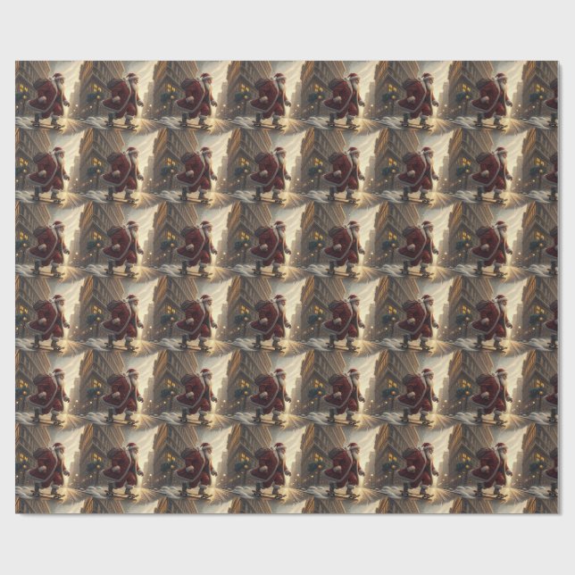 Papier Cadeau Skateboarding Santa Wrapping Paper (Plat)