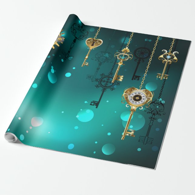 Papier Cadeau Skeleton Keys on Green Background (Déroulé)