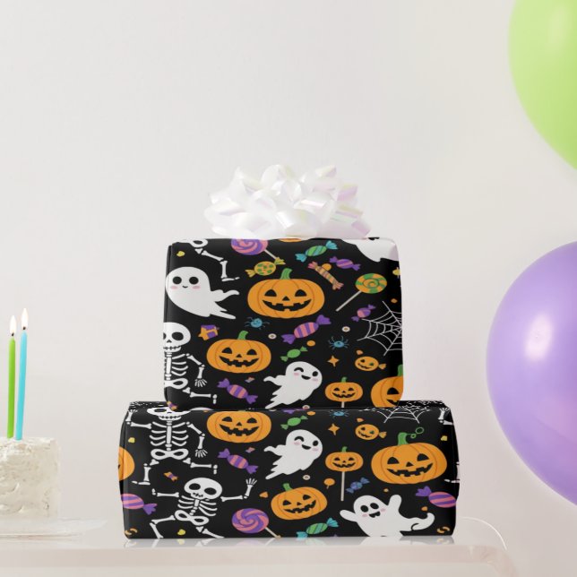 Papier Cadeau Skeletons mignons et Déplaisants pour Halloween (Cadeaux de fête)