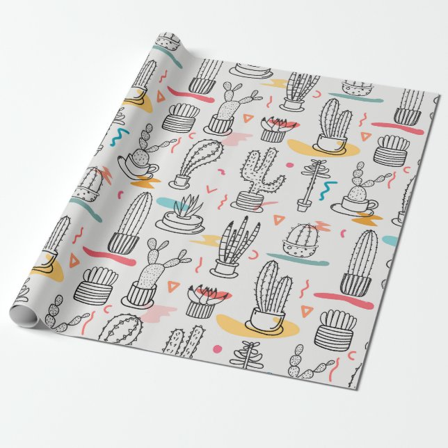 Papier Cadeau Sketchy Cactus Delight (Déroulé)