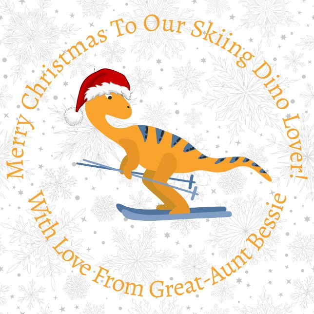 Papier Cadeau Ski de Noël personnalisé Orange Dinosaur (Créateur téléchargé)