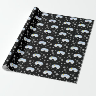 Papier Cadeau Ski Goggets Mountain View Flocs de neige Noir
