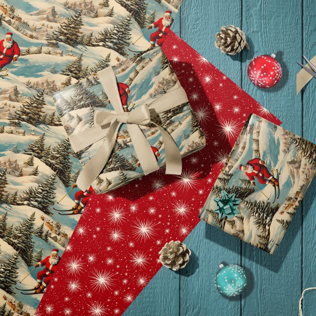 Papier Cadeau Ski Retro Père Noël (Créateur téléchargé)