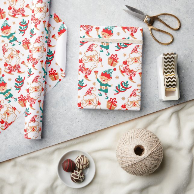 Papier Cadeau Ski Whimsical Père Noël Elves Noël (Artisanat)