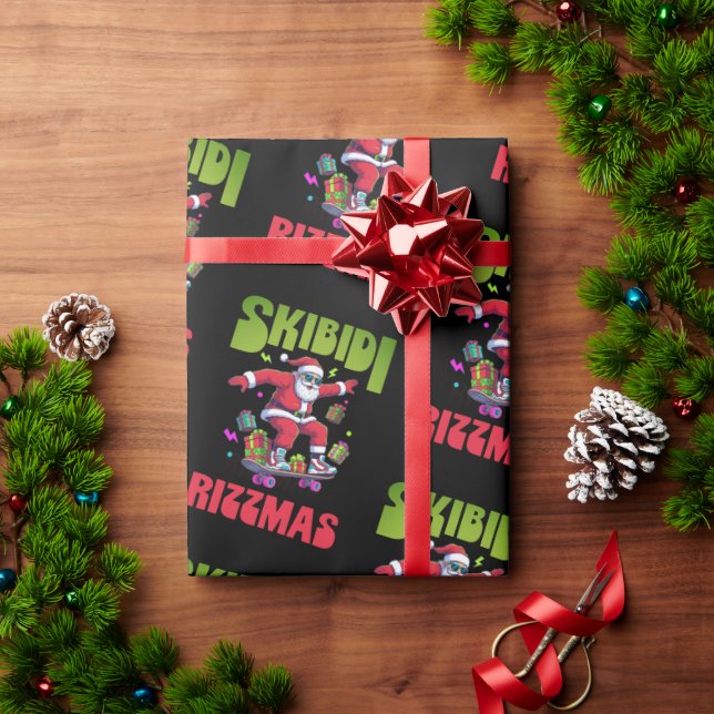 Papier Cadeau Skibidi Rizzmas Santa on his Skate  (Cadeau de vacances)