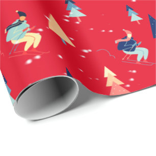 Papier Cadeau Skier Dans Les Flammes De Neige Sur Papier À Envel