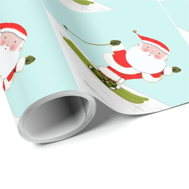Papier Cadeau Skieur de Noël cadeau de ski (Coin rond)