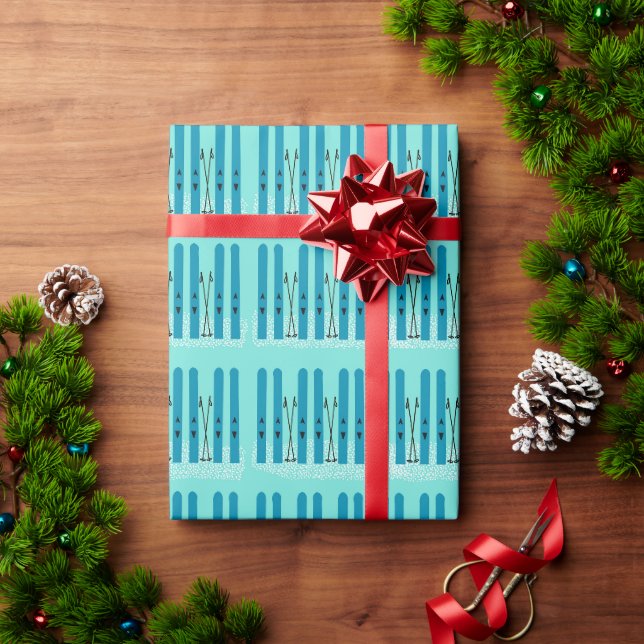 Papier Cadeau Skis bleu (Cadeau de vacances)