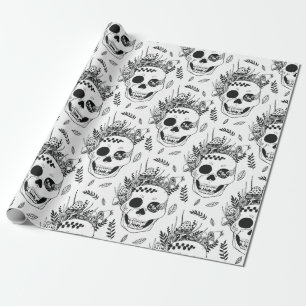 Papier Cadeau Skulls et Mushrooms Halloween cute spooky