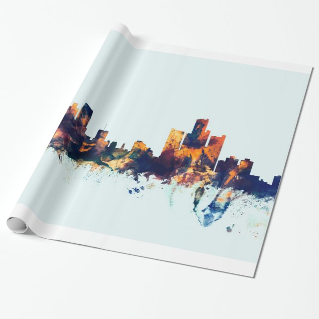 Papier Cadeau Skyline Detroit Michigan (Déroulé)