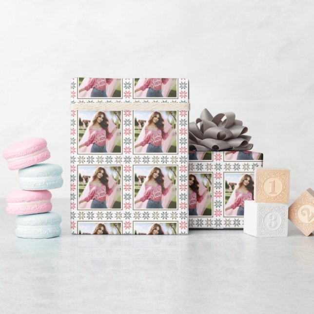 Papier Cadeau Sleek Photo personnalisée et Holiday Poinsettia (Baby Shower)