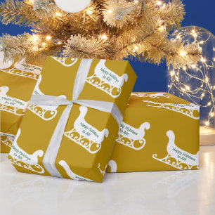 Papier Cadeau Sleigh de Noël personnalisé Vert & Blanc