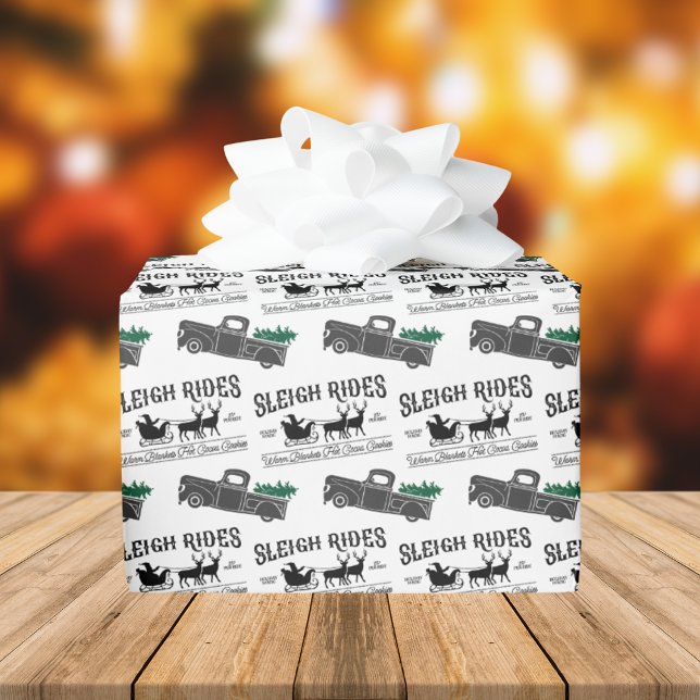 Papier Cadeau Sleigh Rides Russe Black Truck Noël (Créateur téléchargé)