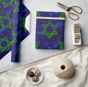 Papier Cadeau SlipperyJoe's Hanukkah rangées vertes Étoiles de D