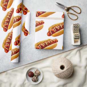 Papier Cadeau SlipperyJoe's hot dog ambiance estivale BBQ niché 