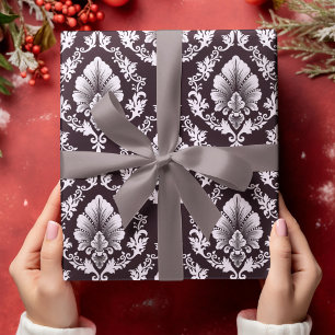 Papier Cadeau Sliver Floral Damask Fleur Motif brillant