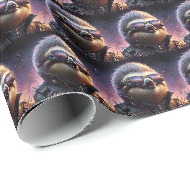 Papier Cadeau Sloth Cyberpunk (Coin rond)