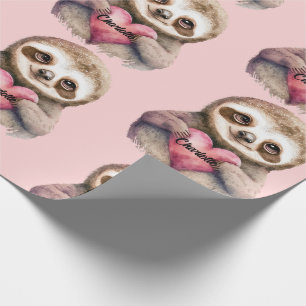 Papier Cadeau Sloth Heart & Big Eyes Aquarelle Ajouter un nom