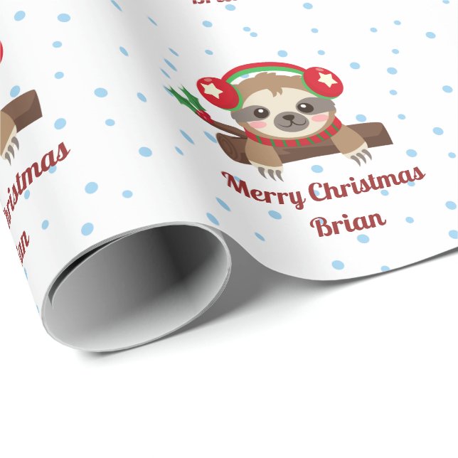 Papier Cadeau Sloth Joyeux Nom de Noël personnalisé (Coin rond)