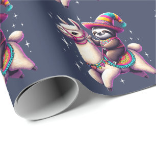 Papier Cadeau Sloth Riding Sur Llama Cute Animaux Enfants Garçon