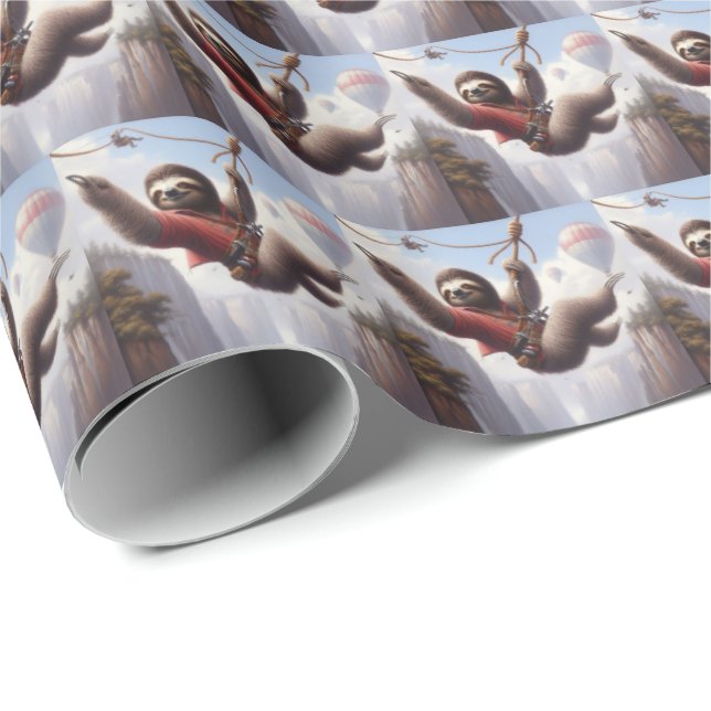 Papier Cadeau Sloth Ziplining (Coin rond)