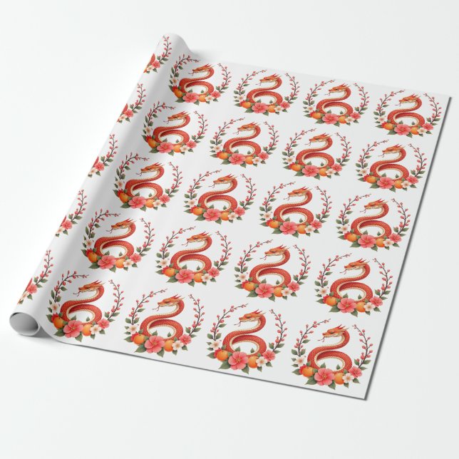 Papier Cadeau Snake année chinoise mignonne rire (Déroulé)