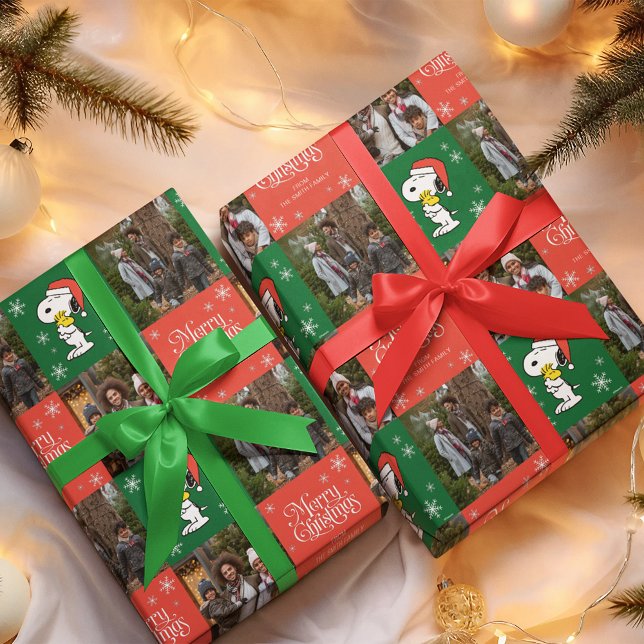 Papier Cadeau Snoopy Red & Green Joyeux Noël - Photos de famille (Wrapped gifts)