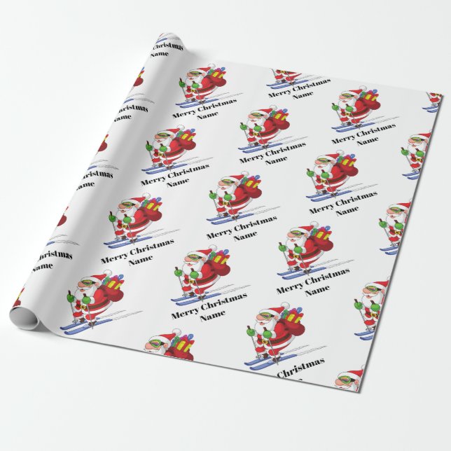 Papier Cadeau Snowboard Santa Claus Motif Noël personnalisé (Déroulé)