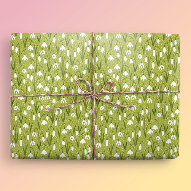 Papier Cadeau Snowdrops Printemps vert Pâques (Snowdrop Gift Mockup)