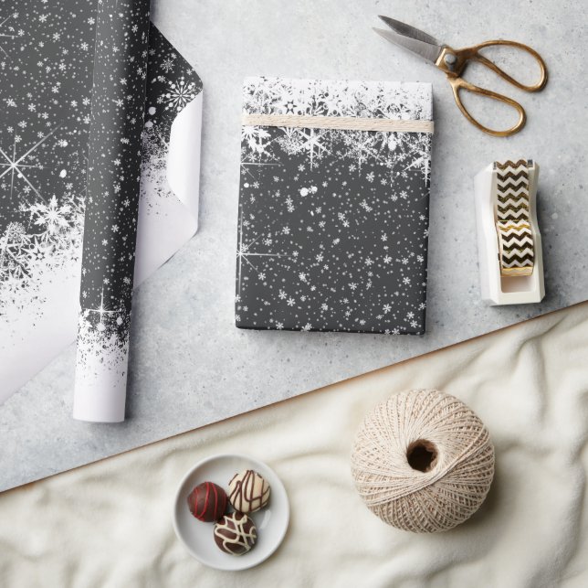 Papier Cadeau Snowfall and Snow Borders Christmas ID728 (Artisanat)