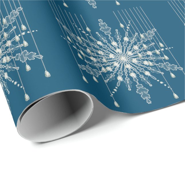 Papier Cadeau Snowflake losange élégant hiver bleu gris (Coin rond)