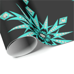 Papier Cadeau Snowflake milieu du siècle turquoise noir vintage
