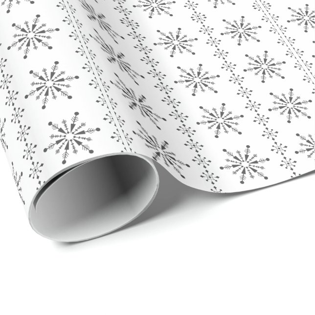 Papier Cadeau Snowflakes Abstraits De Noël Blanc Et Gris (Coin rond)