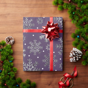 Papier Cadeau Snowflakes argenté violet Motif