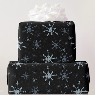 Papier Cadeau Snowflakes Black Dark Christmas Yule hiver