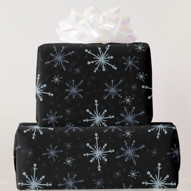 Papier Cadeau Snowflakes Black Dark Christmas Yule hiver (Créateur téléchargé)