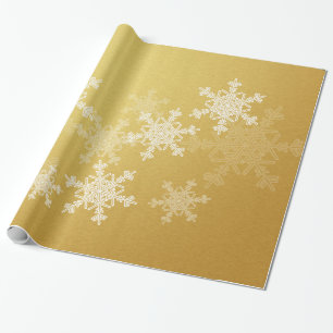 Papier Cadeau Snowflakes blanc doré Noël minimaliste