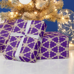 Papier Cadeau Snowflakes Gold sur violet
