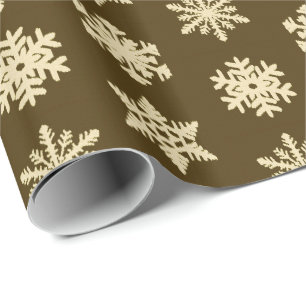 Papier Cadeau Snowflakes Ikat - Beige et Chocolat Brown