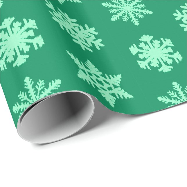 Papier Cadeau Snowflakes Ikat - Vert pin et menthe (Coin rond)